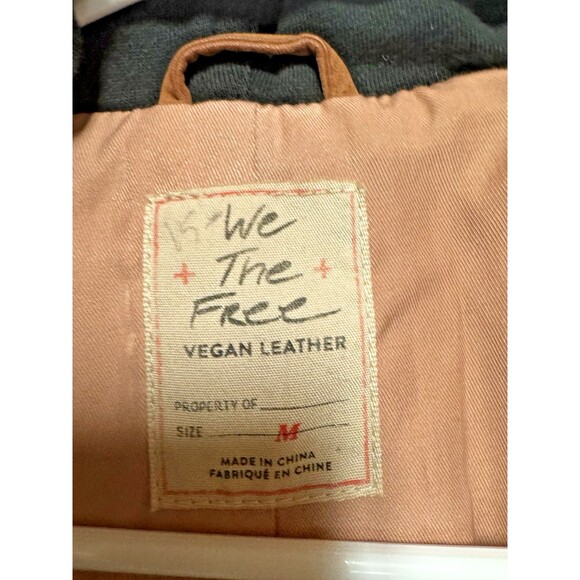 We The Free People Women’s Medium black Hood Tan Camel Vegan Leather Moto Jacket - Picture 9 of 9